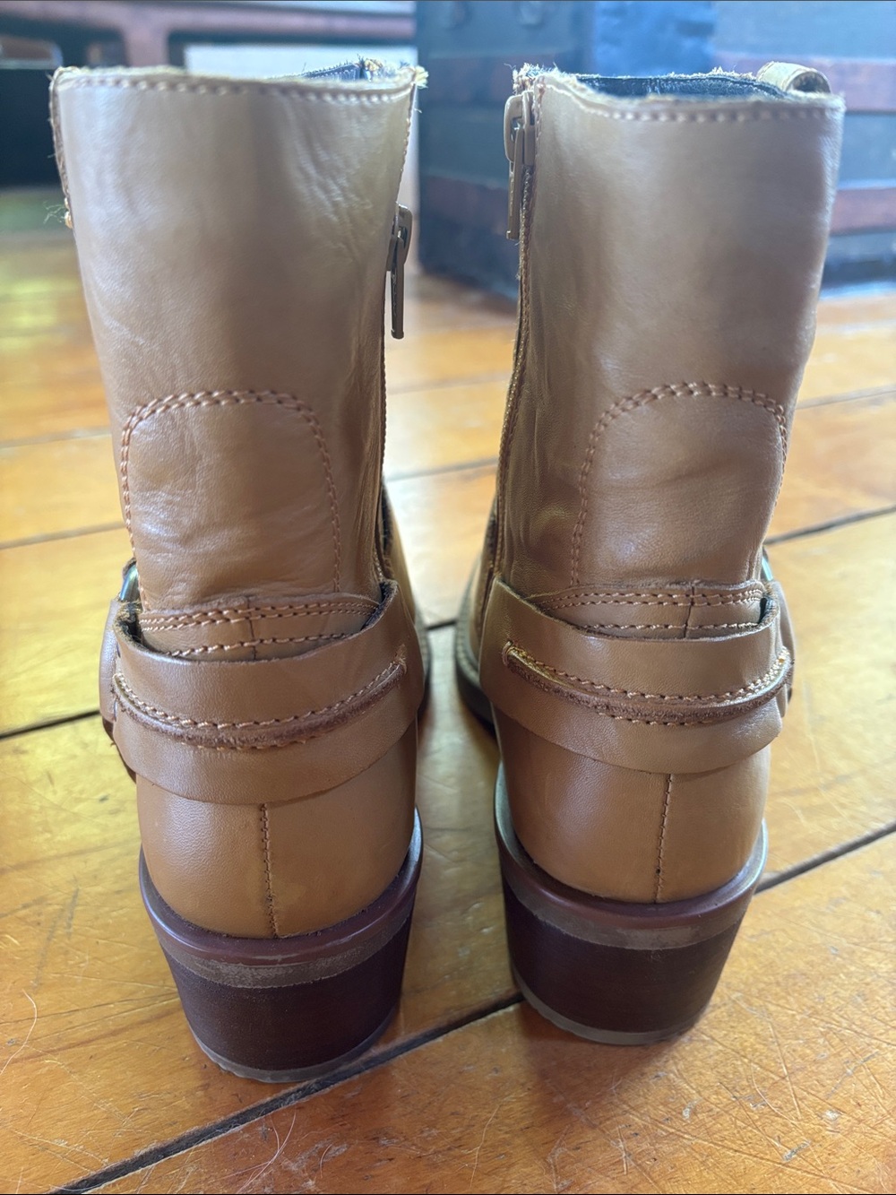Tan Leather Mid-Calf Harness Boots - Picture 4 of 5